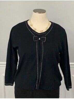 Elisabeth by Liz Claiborne Black Twin Set - Bow Detail Cardigan & Shell - 1X